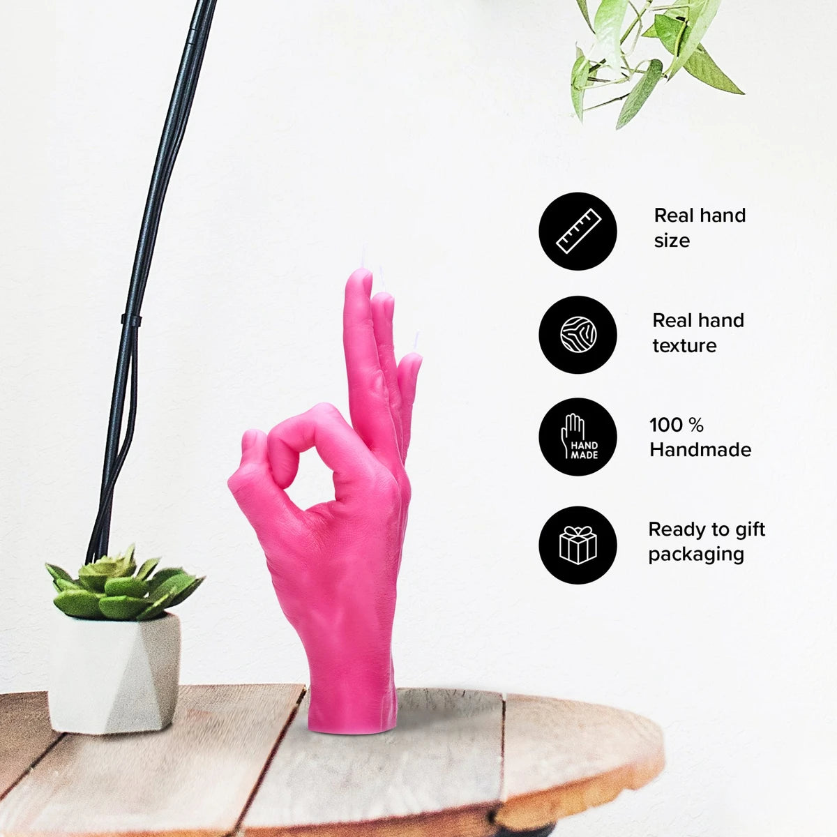 CANDLE HAND OK I PINK (B-WARE)